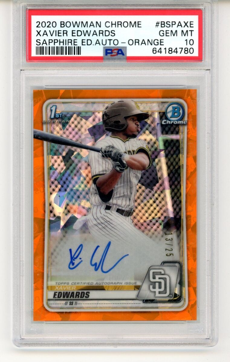2020 Bowman Chrome Prospects Sapphire Baseball Orange Xavier Edwards #BSPA-XE PSA 10