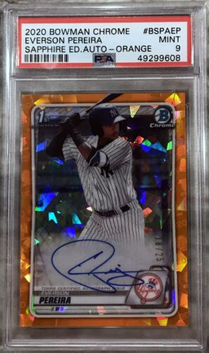 2020 Bowman Chrome Prospects Sapphire Baseball Orange Everson Pereira #BSPA-EP PSA 9