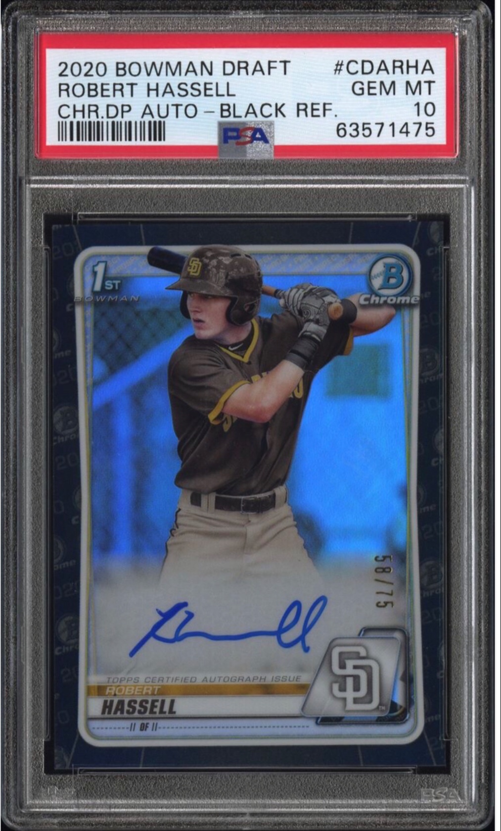 2020 Bowman Draft Chrome Baseball Black Robert Hassell #CDA-RHA PSA 8.5