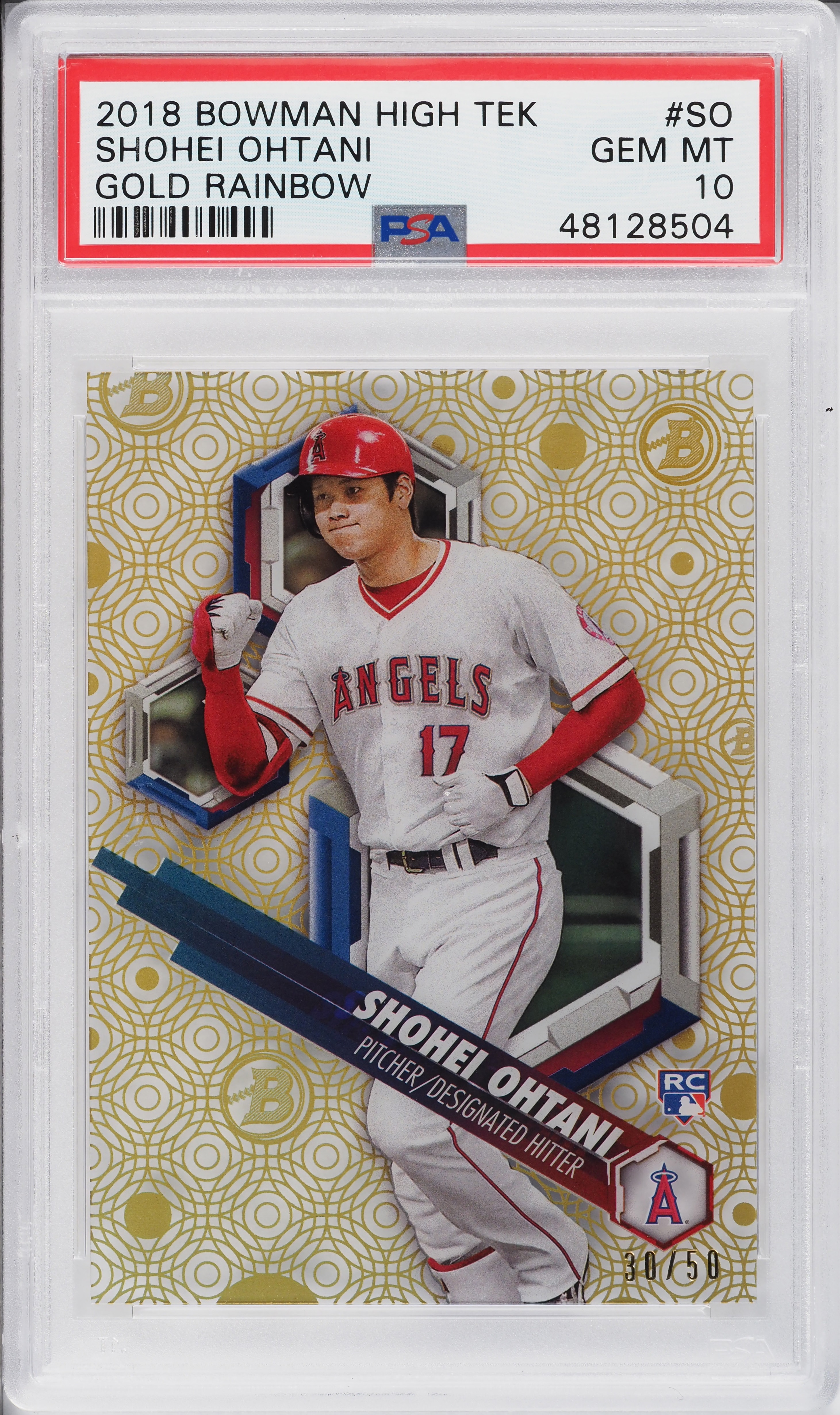 2018 Bowman High Tek Baseball Gold Rainbow Diffractor Shohei Ohtani #SO PSA 10
