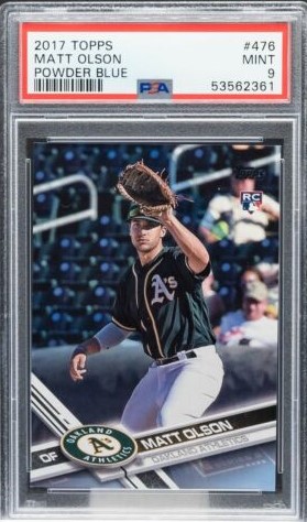 2017 Topps Baseball Father's Day Powder Blue Matt Olson #476 PSA 8.5