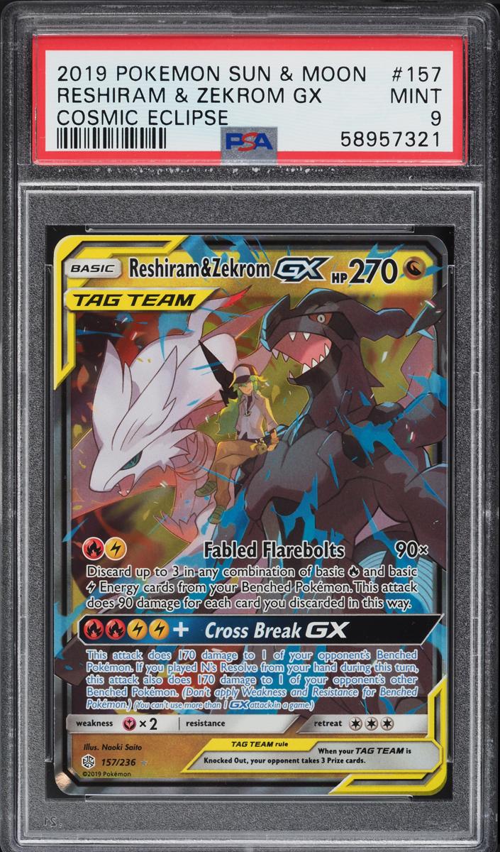 Reshiram & Zekrom Tag Team GX Holo 2019 Pokemon Sun & Moon Cosmic Eclipse