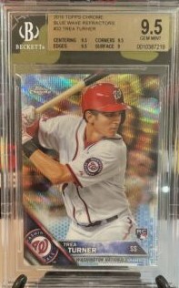 2016 Topps Chrome Baseball Blue Wave Trea Turner #32 PSA 9