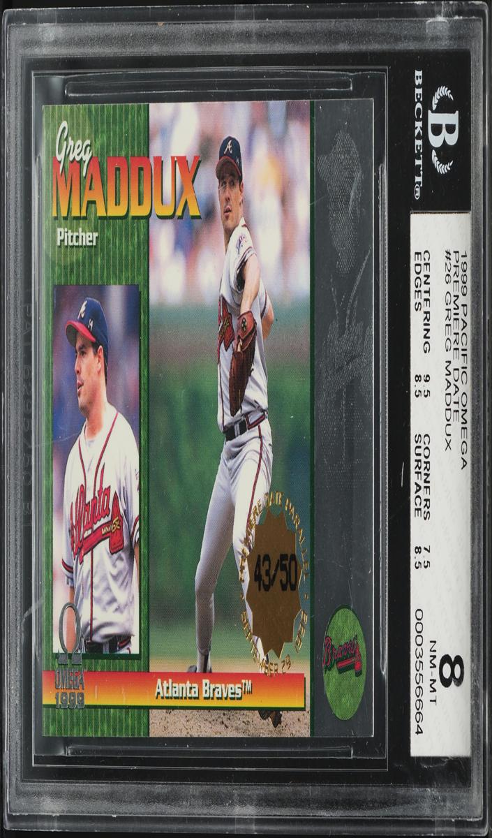 1999 Pacific Omega Baseball Premiere Date Greg Maddux #26 BGS 7.5