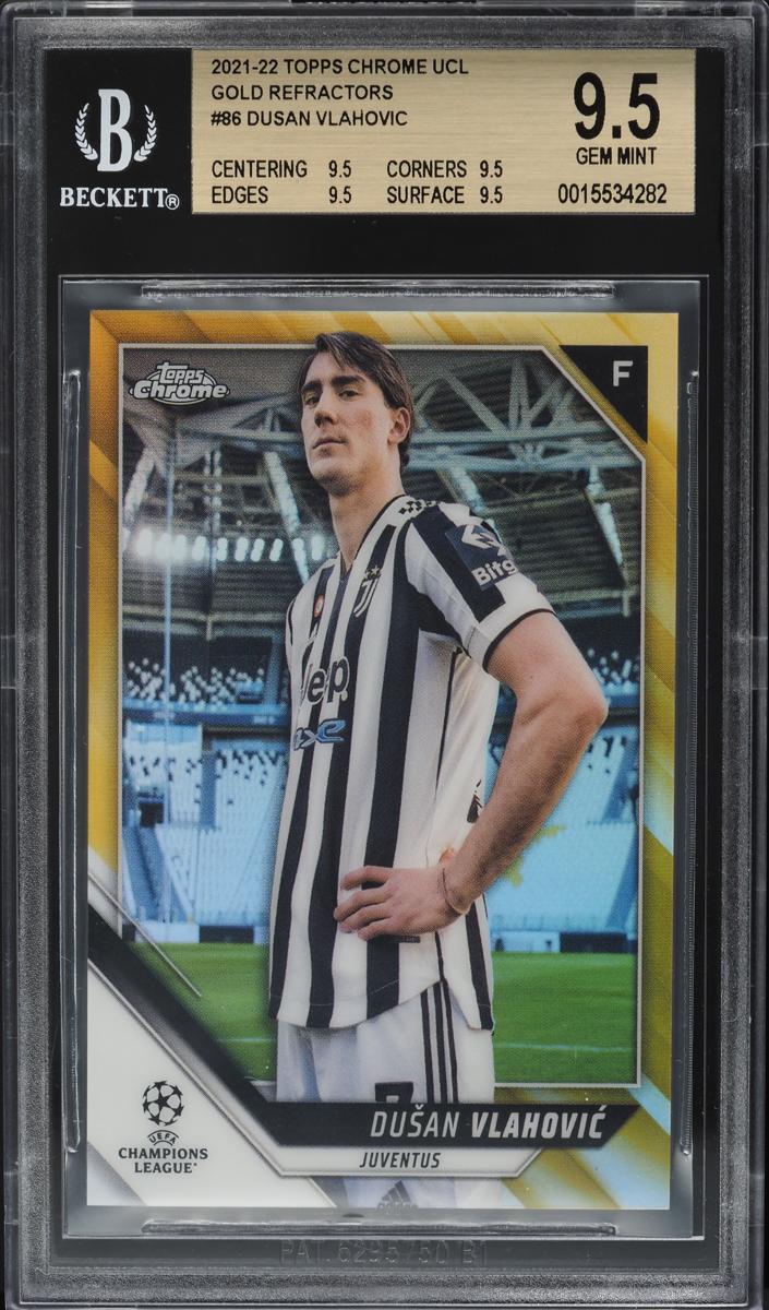 2021 Topps Chrome UEFA Champions League Dusan Vlahovic [Red Wave] #86 card