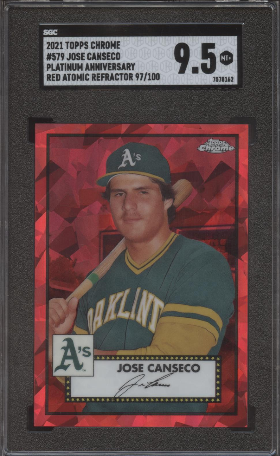 2021 Topps Chrome Platinum Anniversary Baseball Red Atomic Refractor Jose Canseco #579