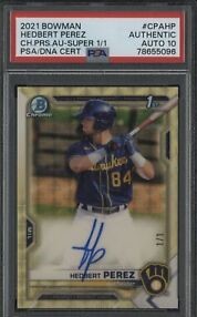 2021 Bowman Chrome Prospects Baseball Superfractor Hedbert Perez #CPA-HP PSA 10