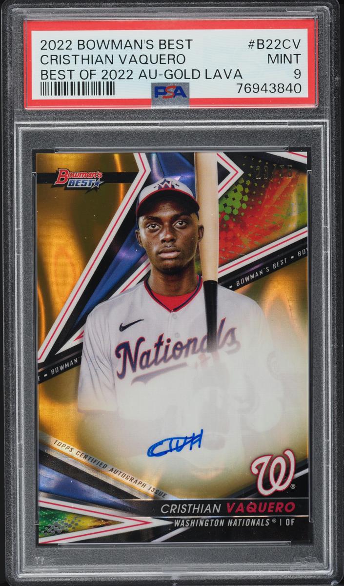 2022 Bowman's Best Baseball Gold Lava Refractors Cristhian Vaquero #B22-CV PSA 9