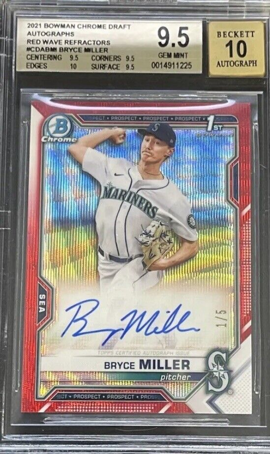 2021 Bowman Draft Baseball Red Wave Bryce Miller #CDA-BMI BGS 9.5