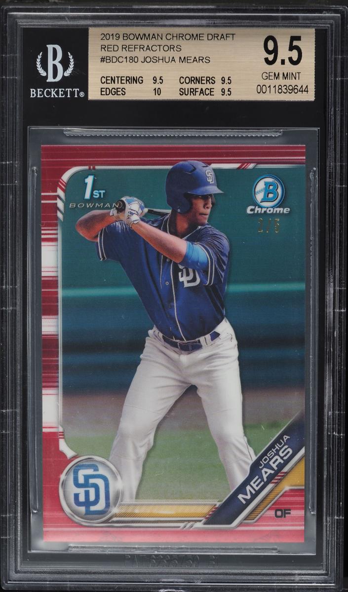 2019 Bowman Draft Chrome Baseball Red Joshua Mears #BDC-180 BGS 9