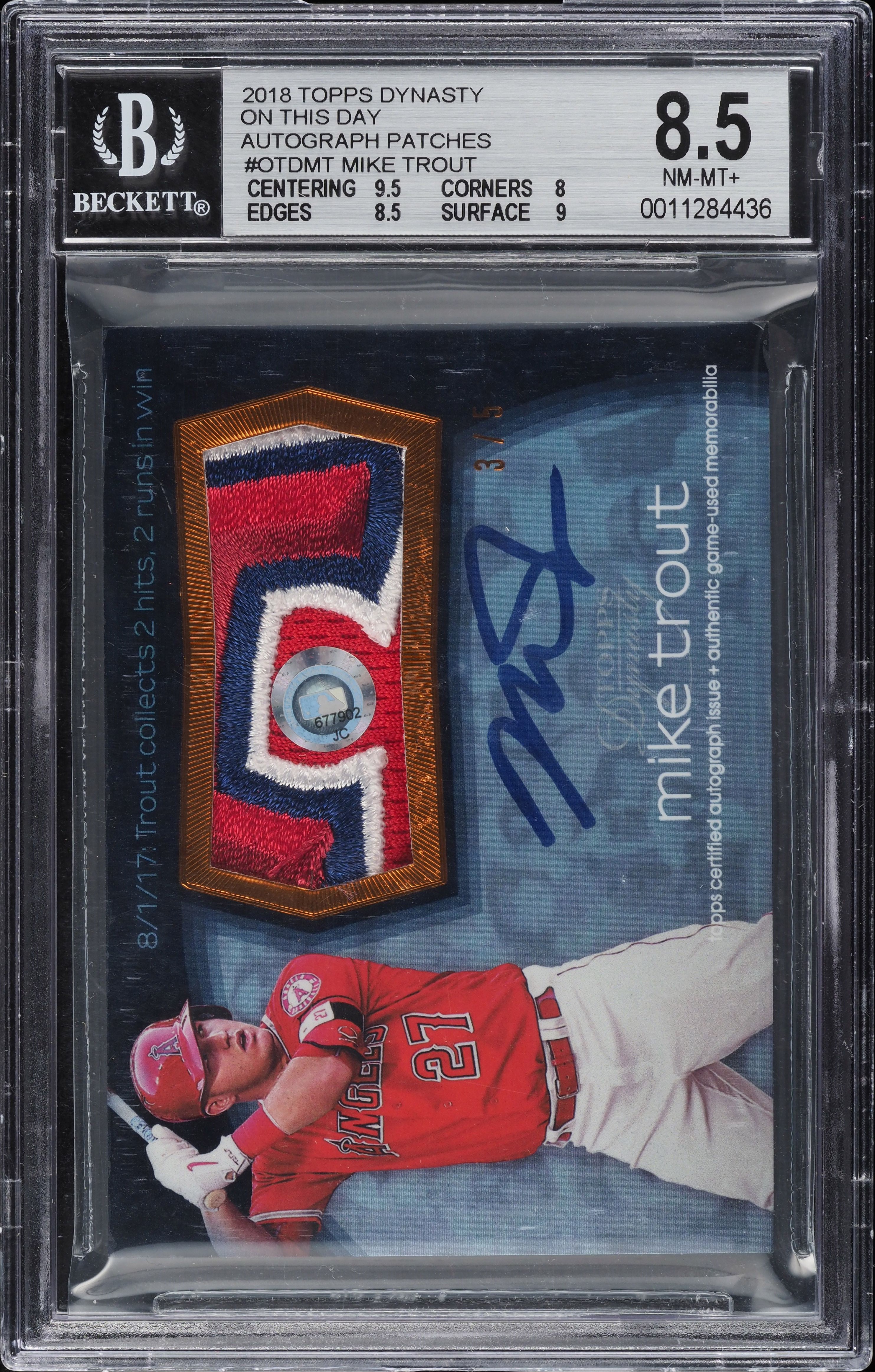 2018 Topps Dynasty Baseball Mike Trout #OTDMT BGS 8.5
