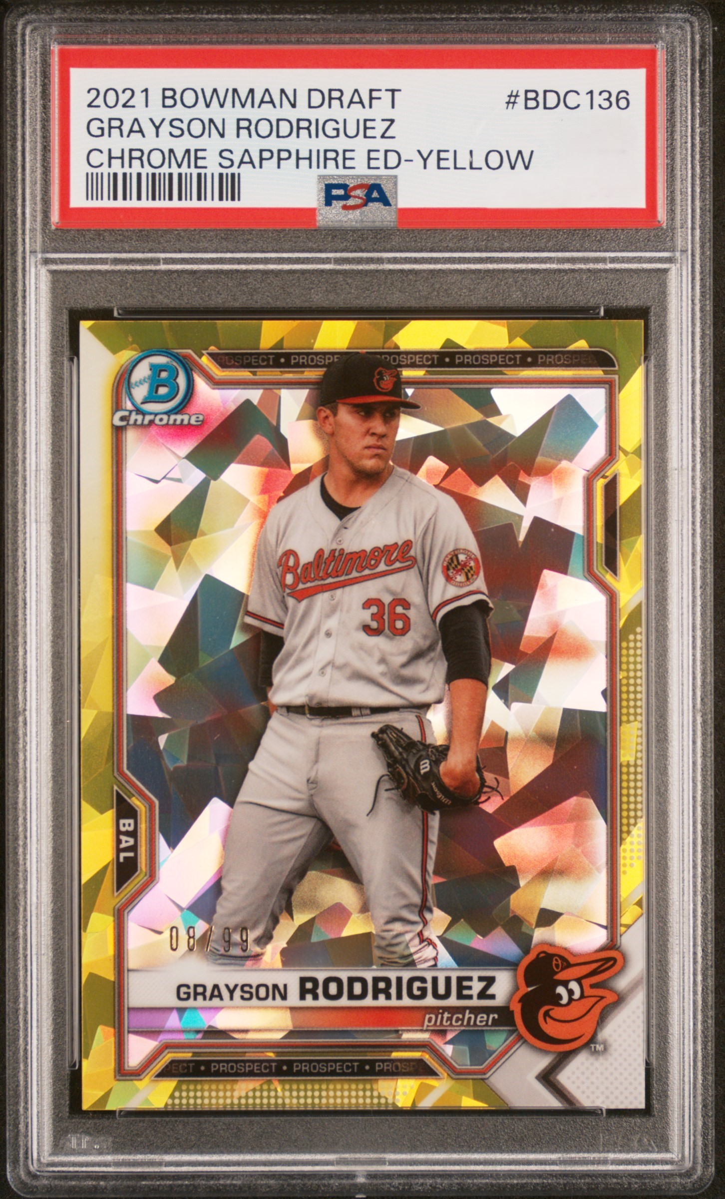 2021 Bowman Draft Chrome Sapphire Baseball Yellow Refractor Grayson Rodriguez #BDC-136