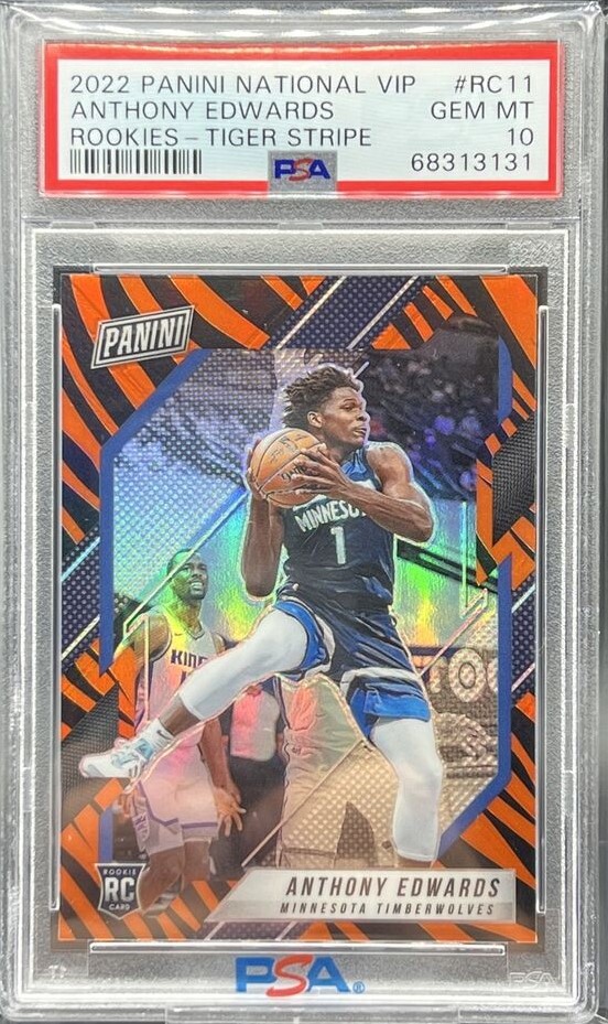 2022 Panini National Convention Gold VIP Tiger Stripe Anthony Edwards #RC11 PSA 10