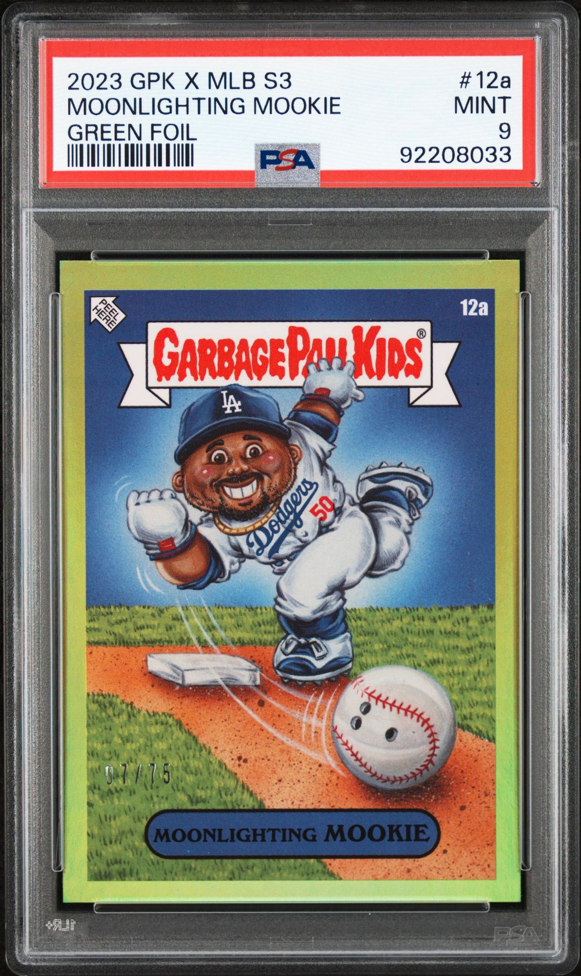 2023 Topps Garbage Pail Kids X MLB Baseball Green Foil Moonlighting Mookie #12a