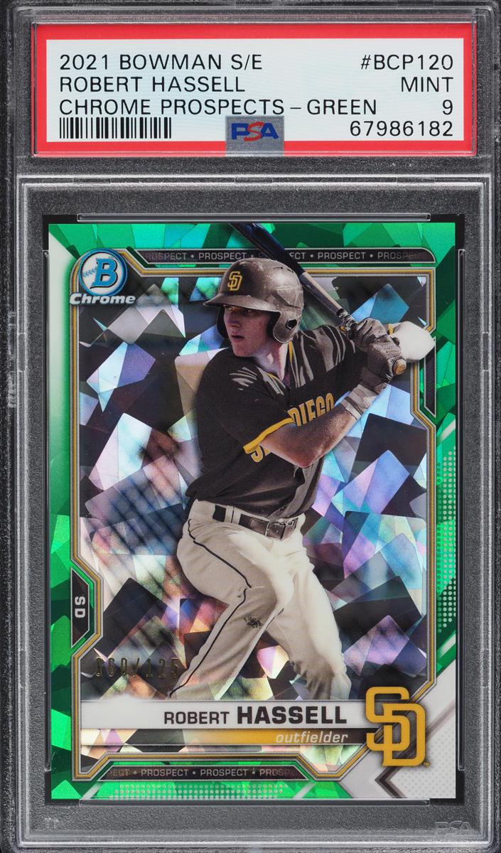 2021 Bowman Chrome Prospects Sapphire Baseball Green Robert Hassell #BCP-120 PSA 9