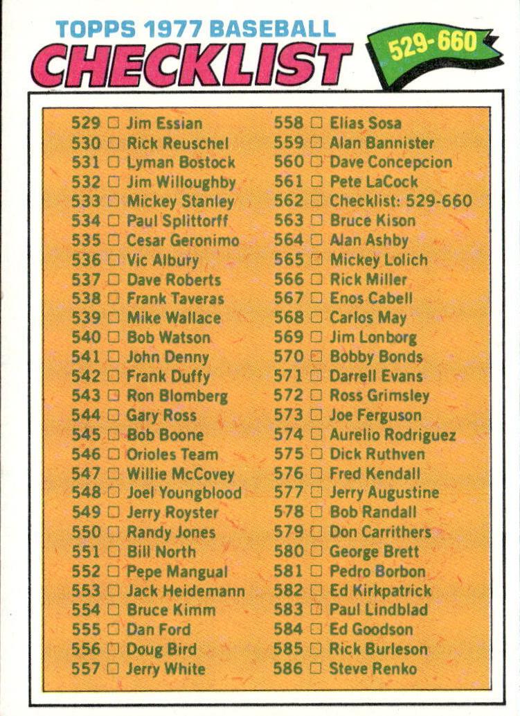 1977 Checklist 529-660 #562