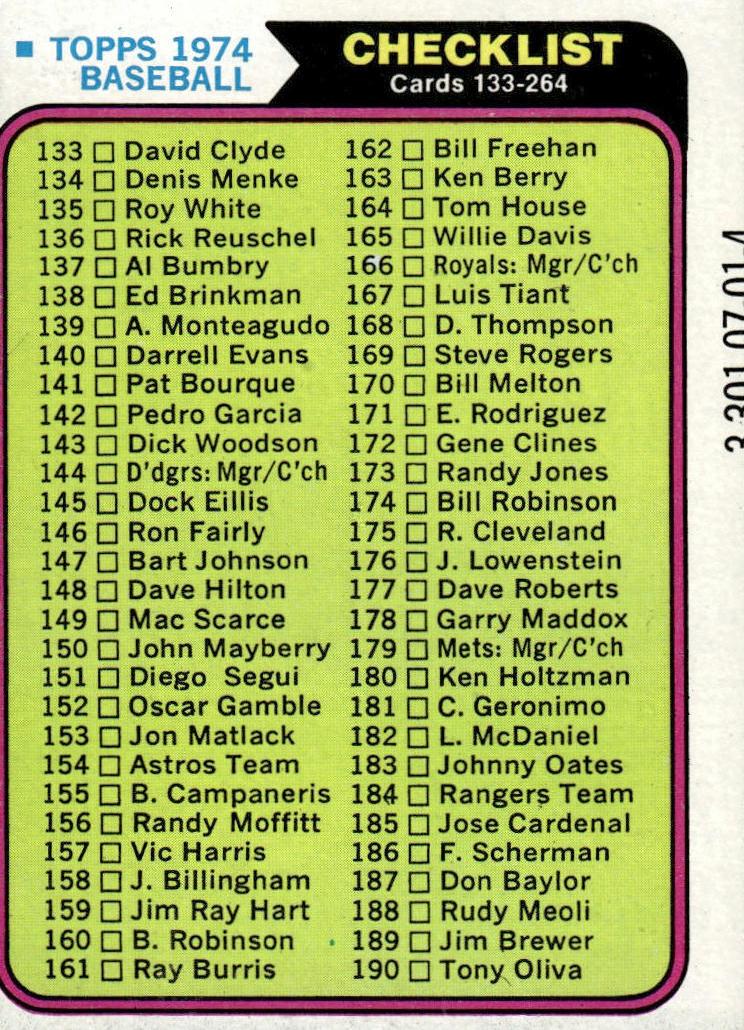 1974 Checklist 133-264 #263