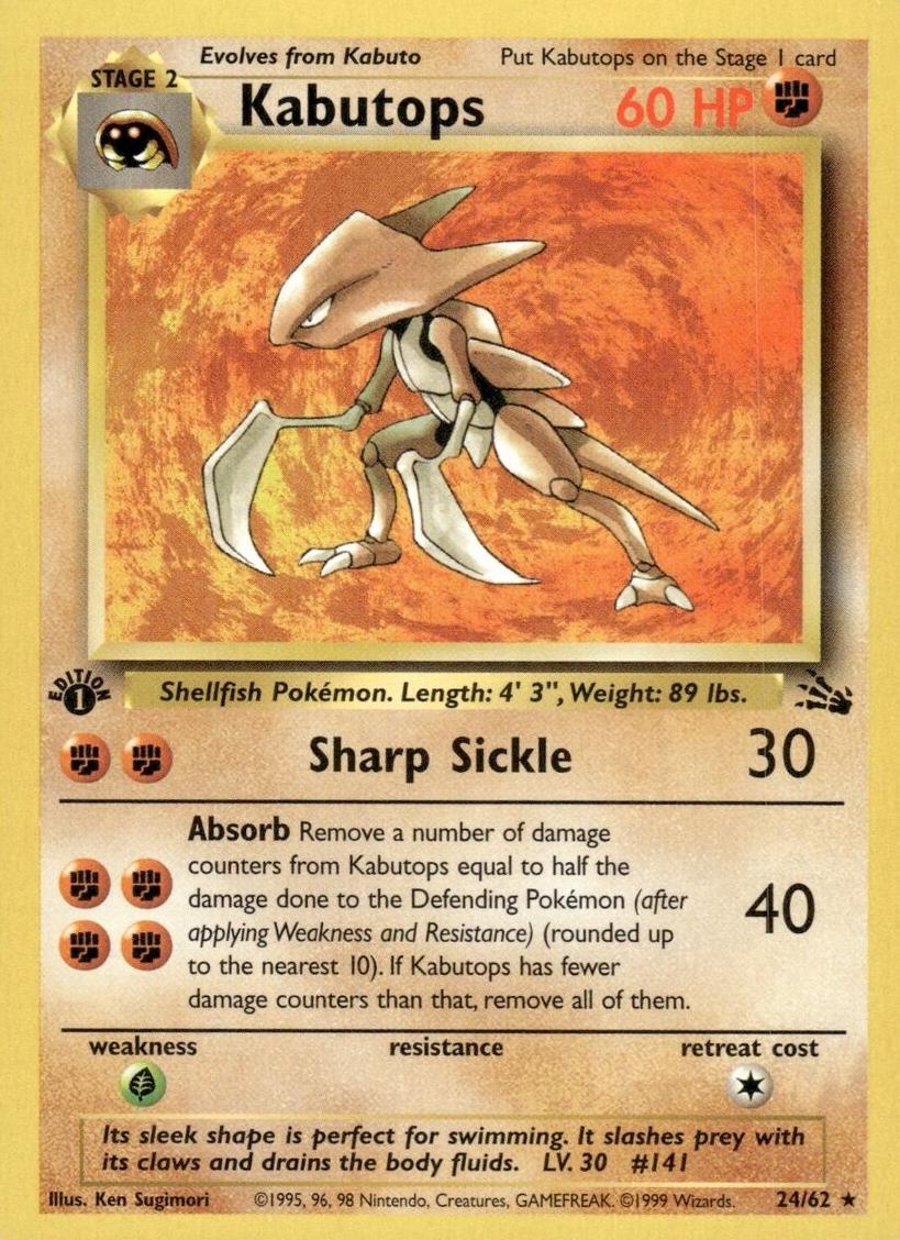 1999 Pokemon Fossil 1st Edition #24 Kabutops front