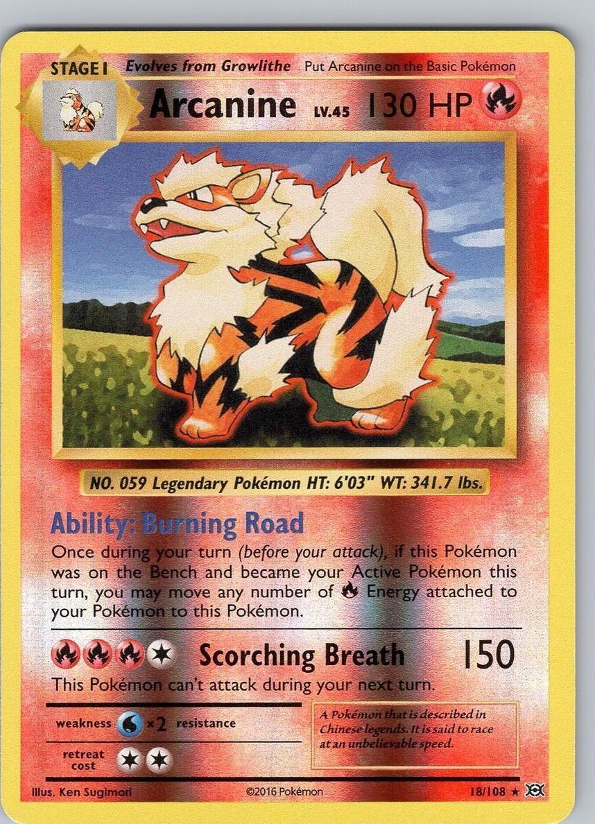 Arcanine 2016 Pokemon XY Evolutions Reverse Foil