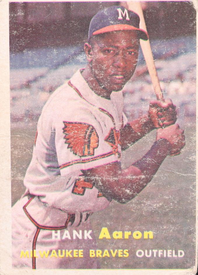 1957 Topps #20 Hank Aaron+Henry front