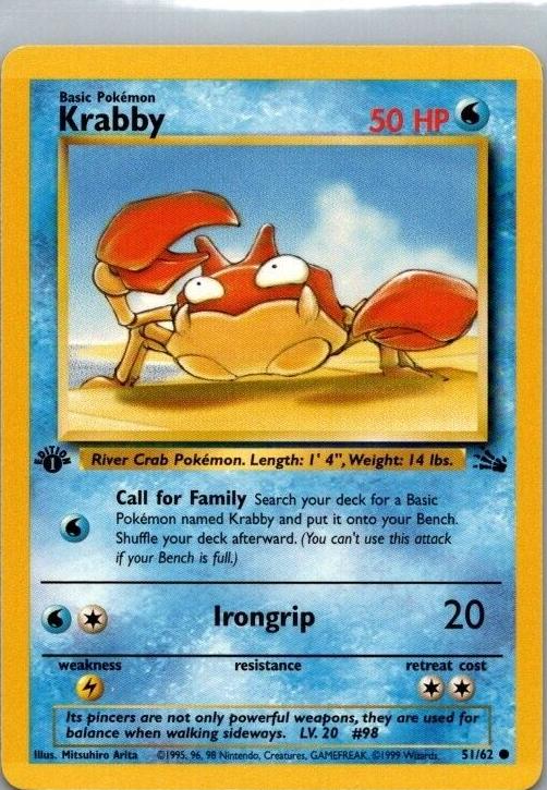 1999 Pokemon Pokemon Fossil 1ST EDITION #51 Krabby front