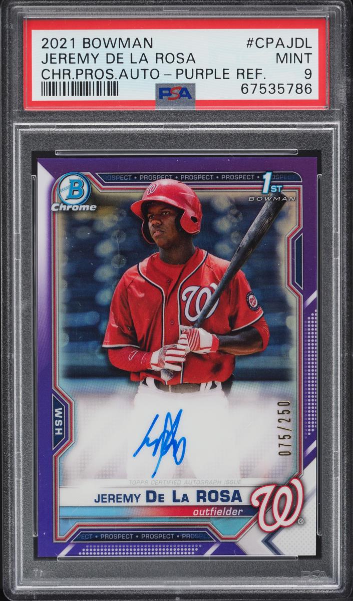 2021 Bowman Chrome Prospects Baseball Purple Jeremy De La Rosa #CPA-JDL PSA 8.5
