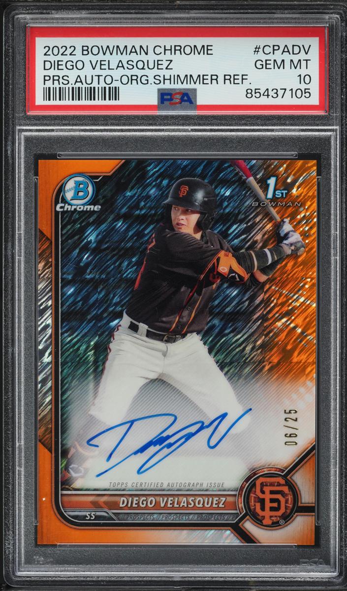 2022 Bowman Chrome Prospects Baseball Orange Shimmer Diego Velasquez #CPA-DV SGC 9.5