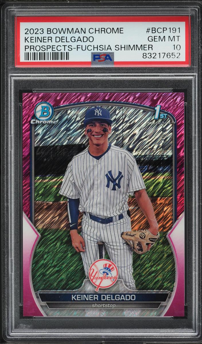2023 Bowman Chrome Prospects Baseball Fuchsia Shimmer Keiner Delgado #BCP-191
