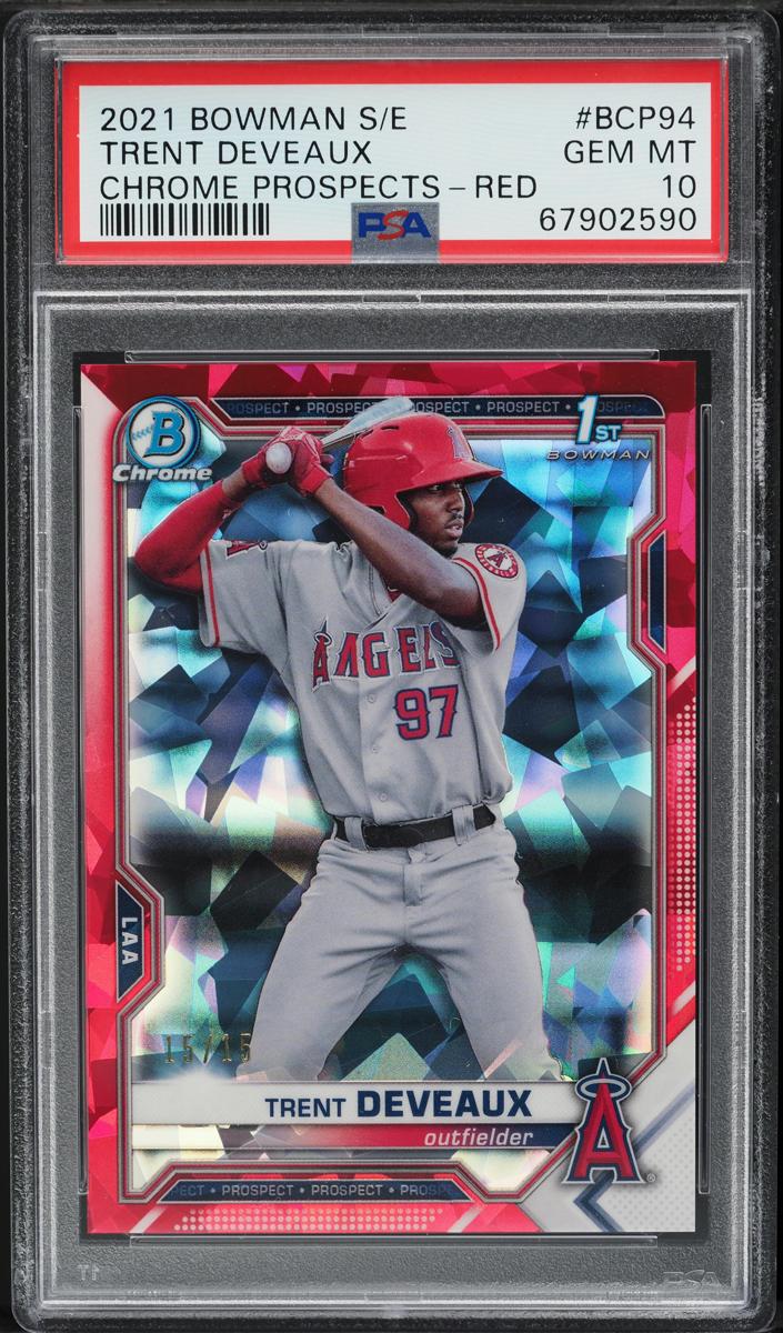 2021 Bowman Chrome Prospects Sapphire Baseball Red Trent Deveaux #BCP-94 PSA 9