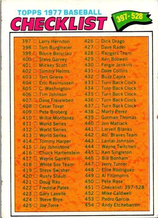 1977 Checklist 397-528 #451