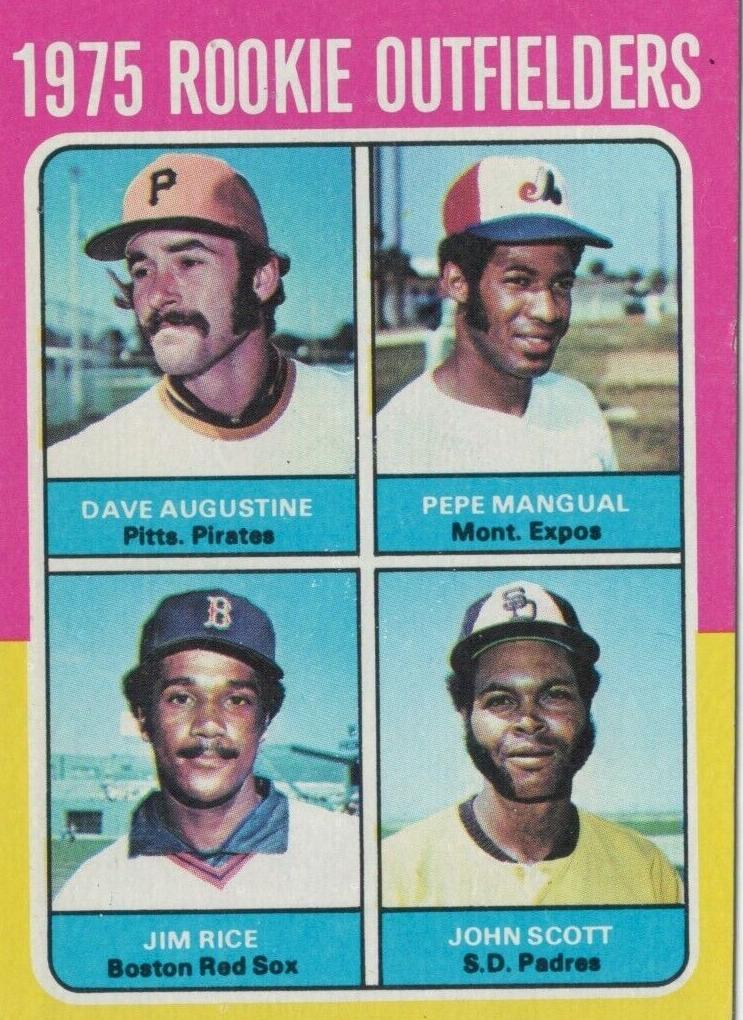 Dave Augustine / Pepe Mangual / Jim Rice / John Scott 1975 Topps Mini Rookie Outfielders Baseball