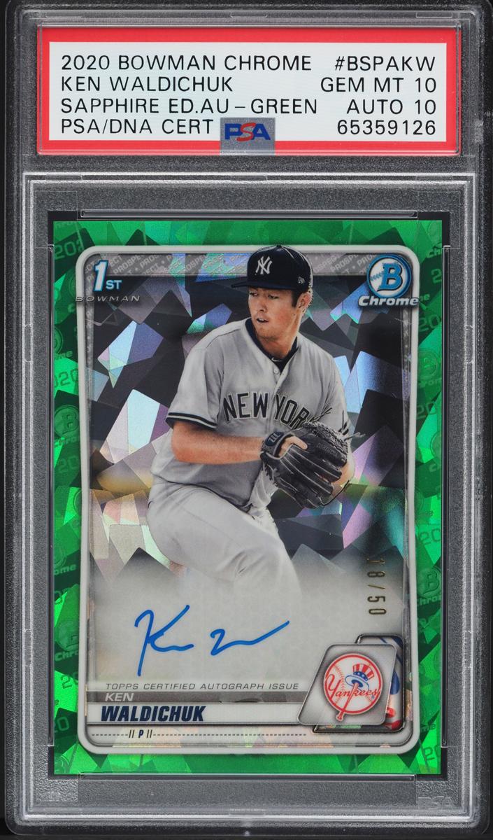 2020 Bowman Chrome Prospects Sapphire Baseball Green Ken Waldichuk #BSPA-KW