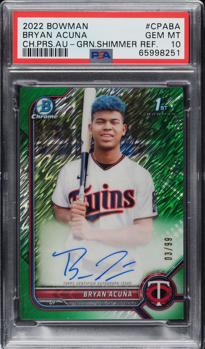 2022 Bowman Chrome Prospects Baseball Green Shimmer Bryan Acuna #8 BGS 9.5