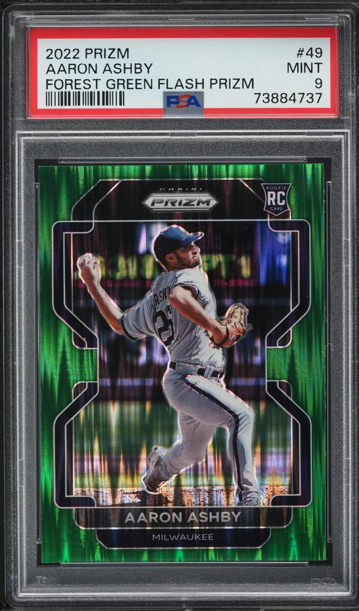 2022 Panini Prizm Baseball Forest Green Flash Aaron Ashby #49 PSA 8.5
