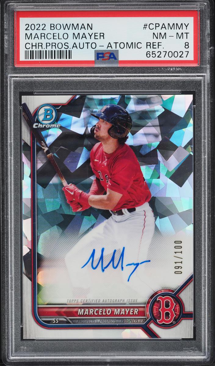 2022 Bowman Chrome Prospects Baseball Atomic Marcelo Mayer #65 PSA 8.5