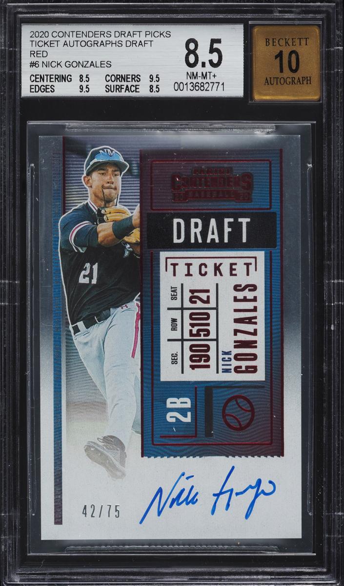 2020 Panini Contenders Baseball Red Nick Gonzales #DPT-NG BGS 8.5