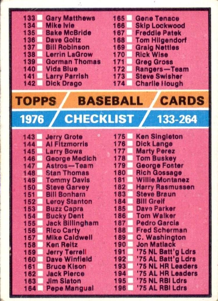 1976 Checklist 133-264 #262