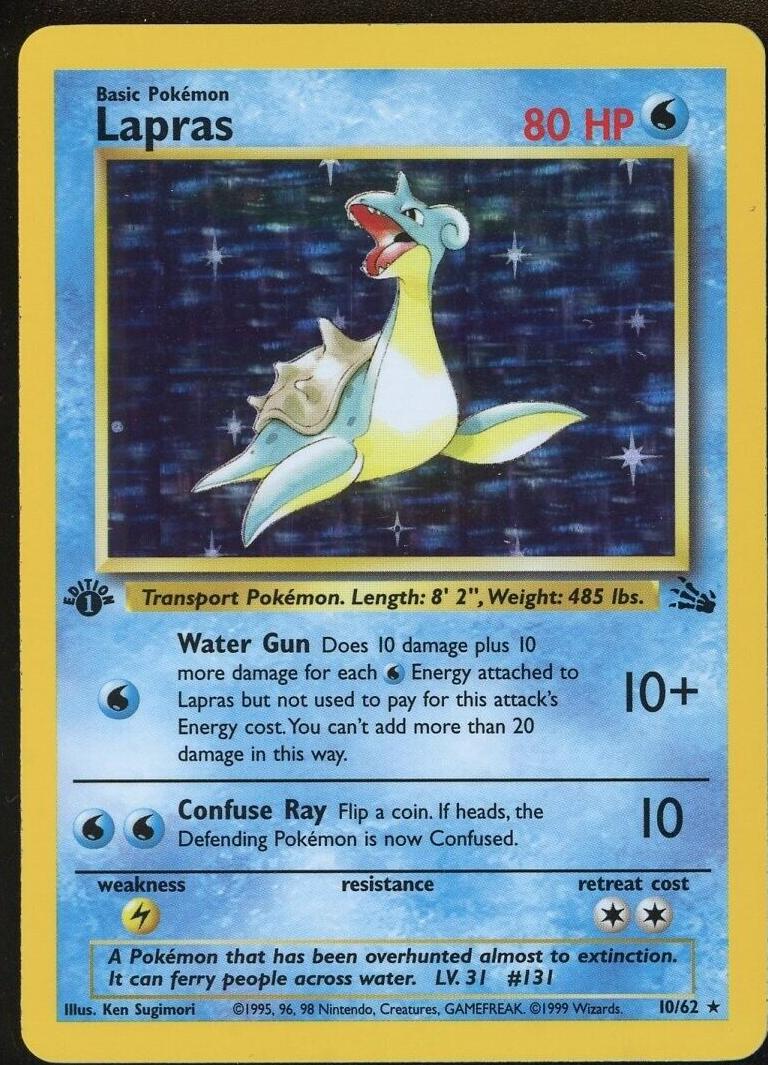 1999 Pokemon Fossil Holo #10 Lapras front