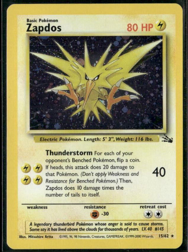 1999 Pokemon Fossil 1st Edition #15 Zapdos-Holo front