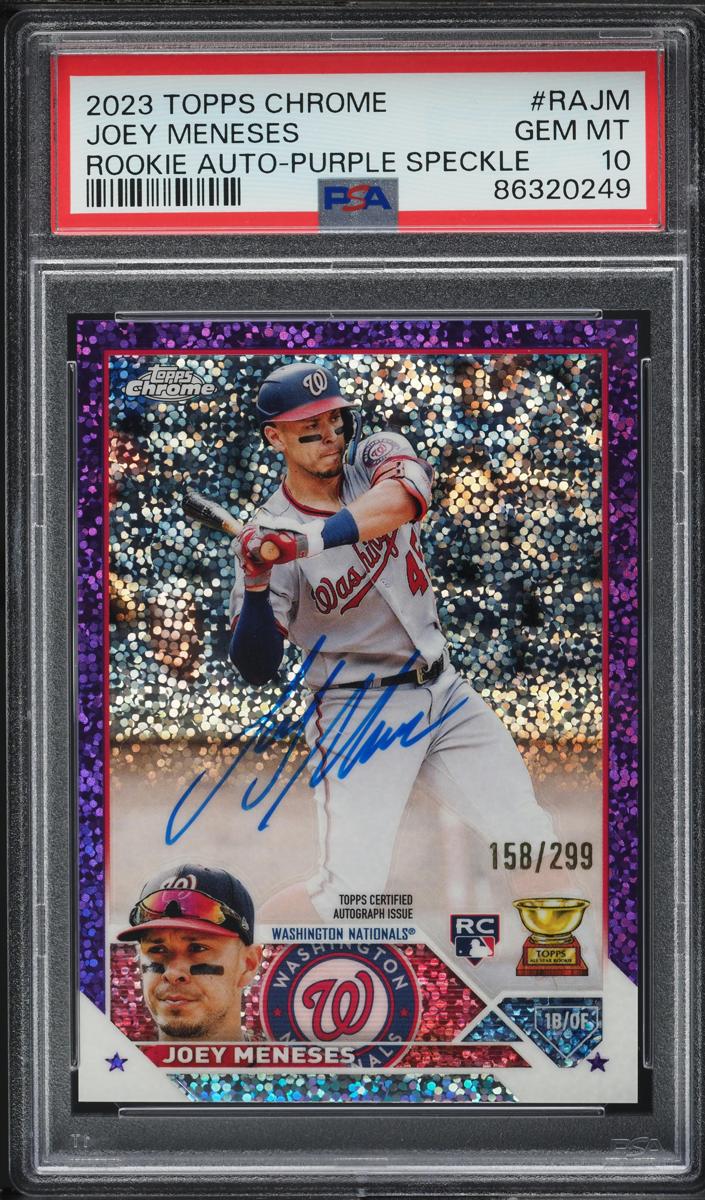 2023 Topps Chrome Baseball Purple Speckle Joey Meneses #RA-JM PSA 9