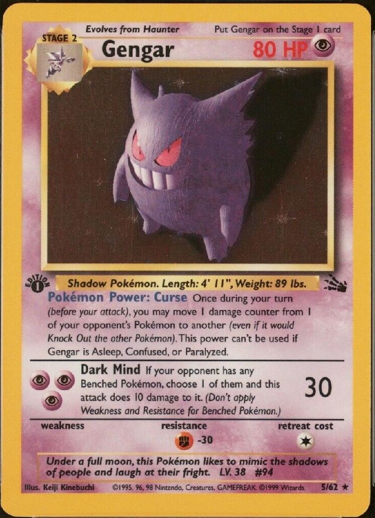 1999 Pokemon Fossil Holo #5 Gengar front
