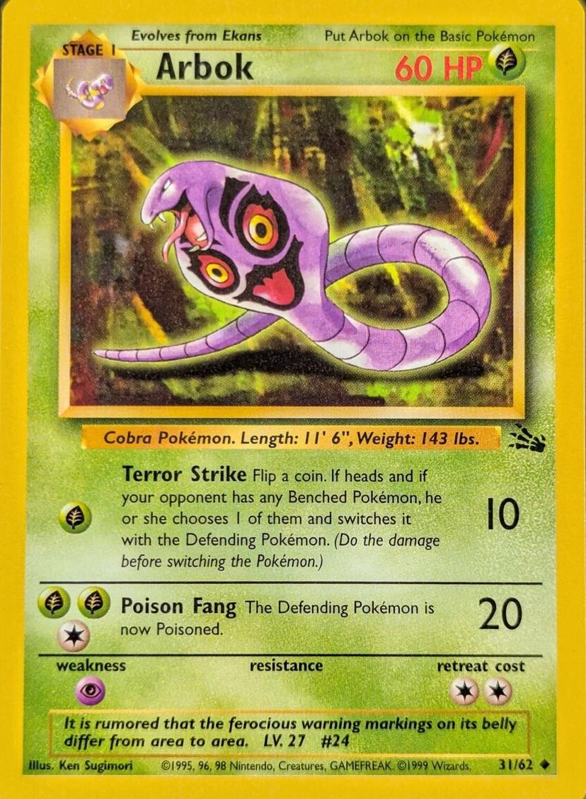 Arbok 1999 Pokemon Fossil