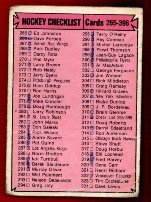 1974 Checklist 265-396 #311