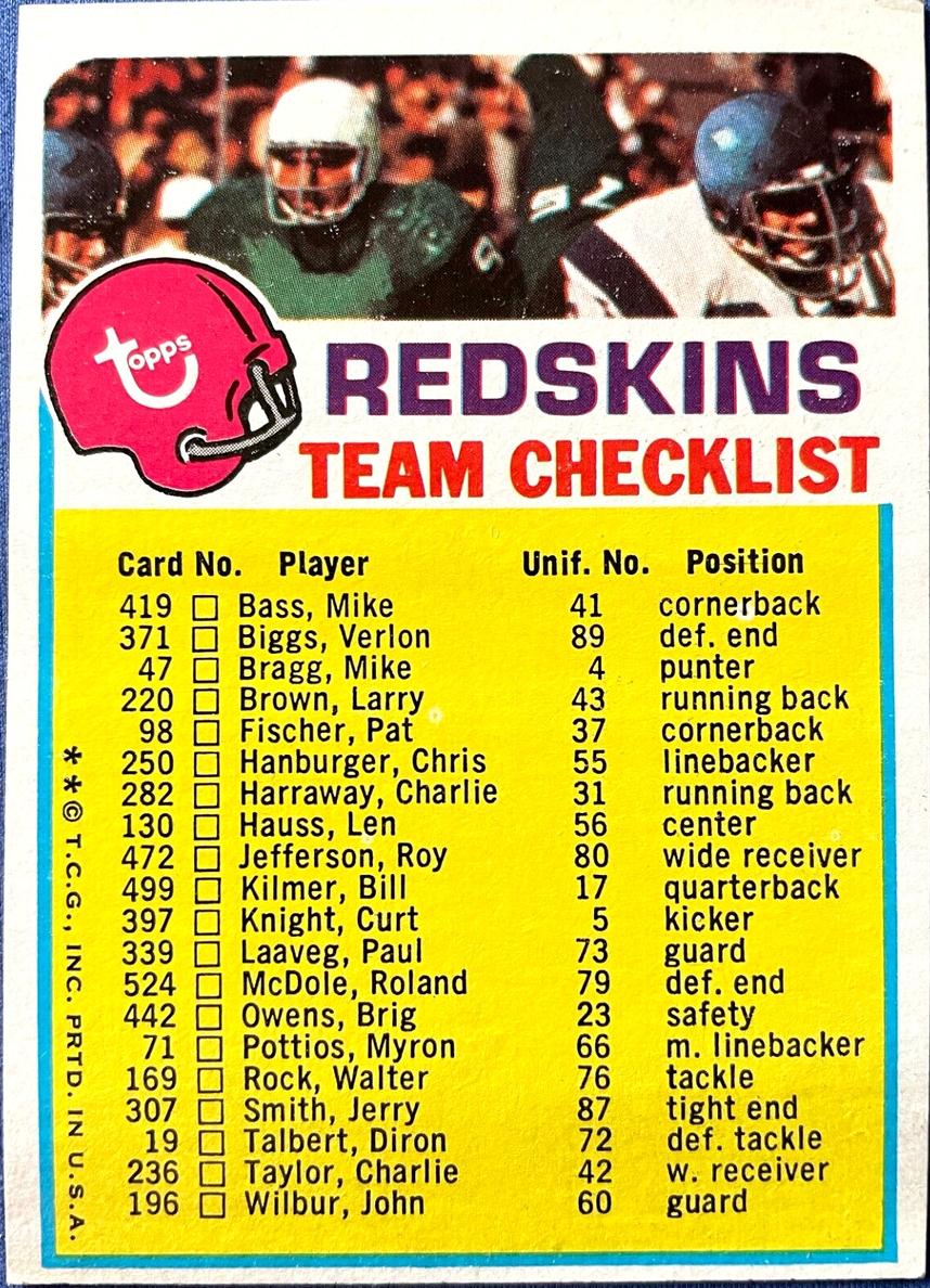 1973 Washington Redskins #NNO