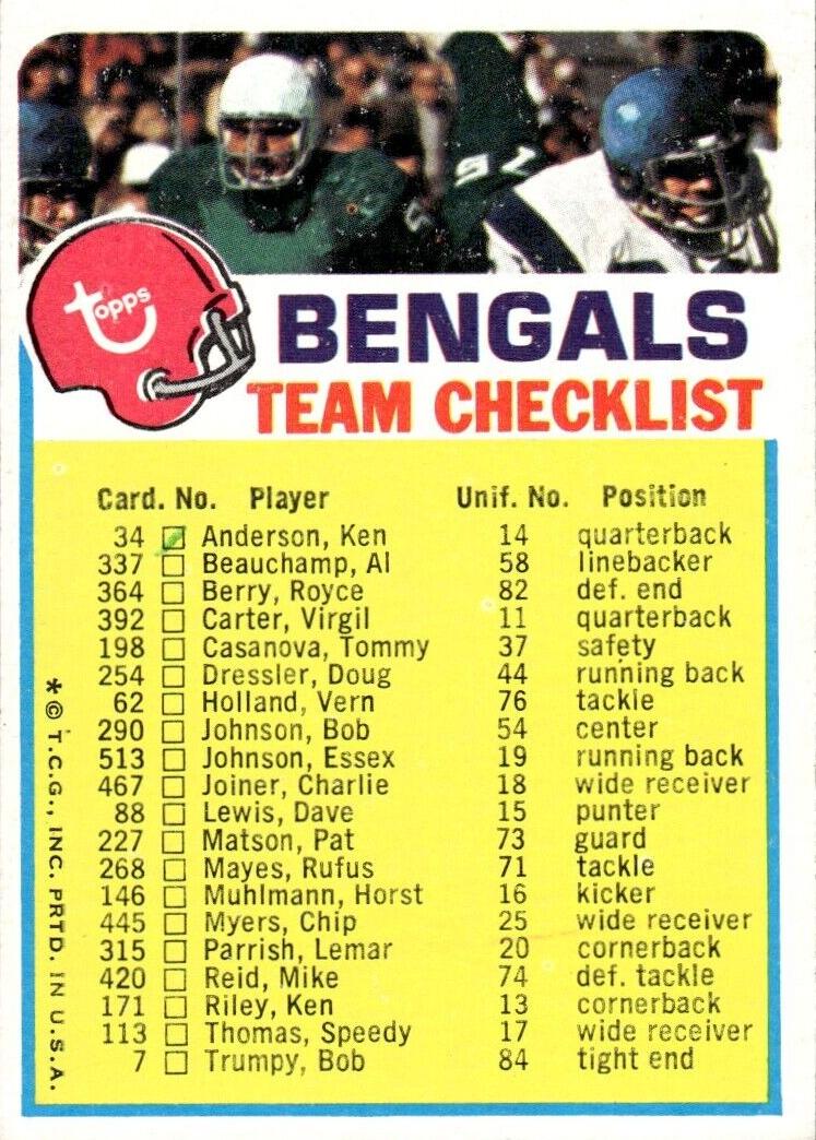 1973 Cincinnati Bengals #NNO