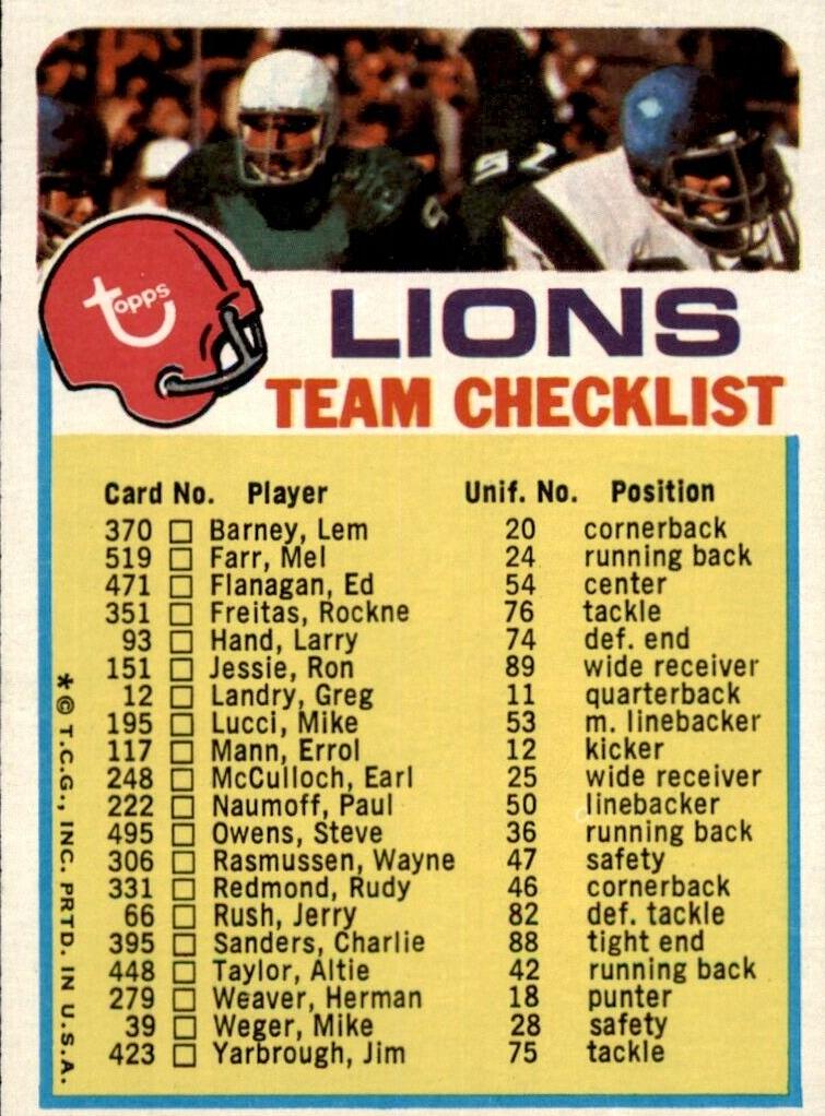 1973 Detroit Lions #NNO