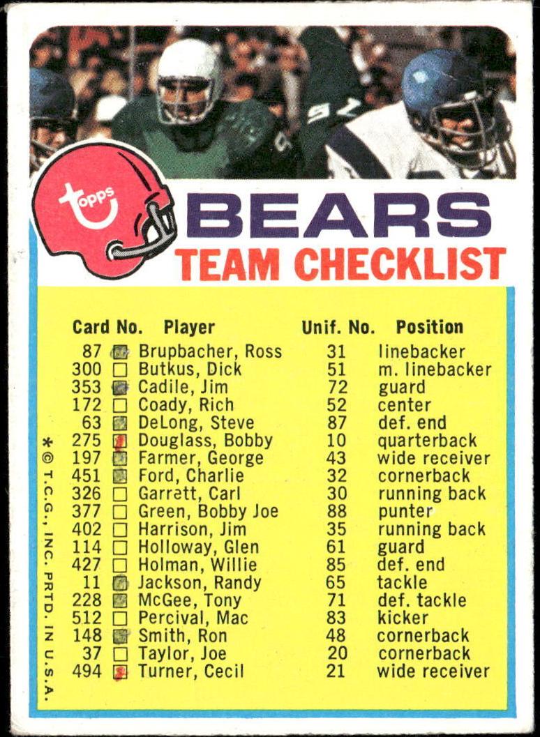 1973 Chicago Bears #NNO