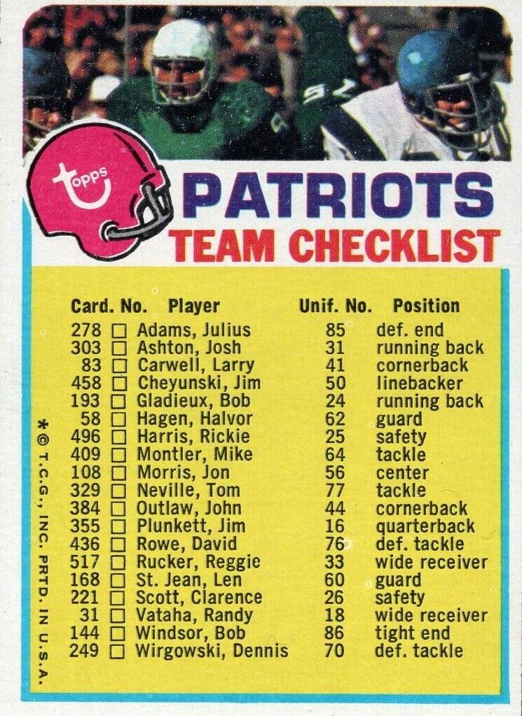 1973 New England Patriots #NNO