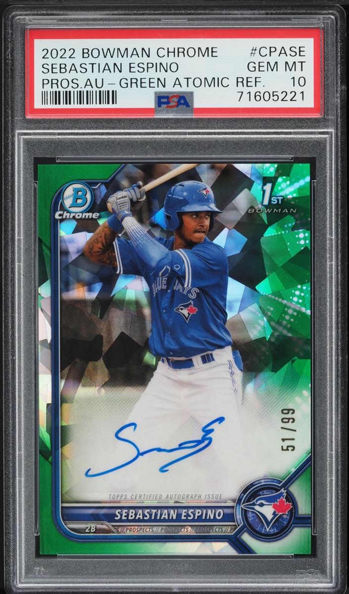 2022 Bowman Chrome Prospects Baseball Green Atomic Sebastian Espino #CPA-SE