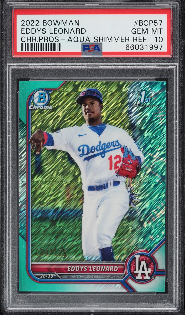 2022 Bowman Chrome Prospects Baseball Aqua Shimmer Eddys Leonard #BCP-57 PSA 9